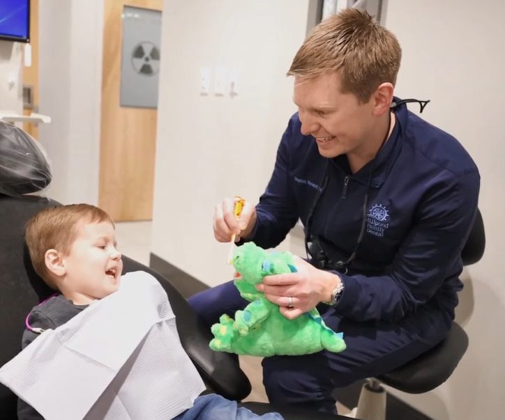A child in the chair at a family dentist in Cary, NC
